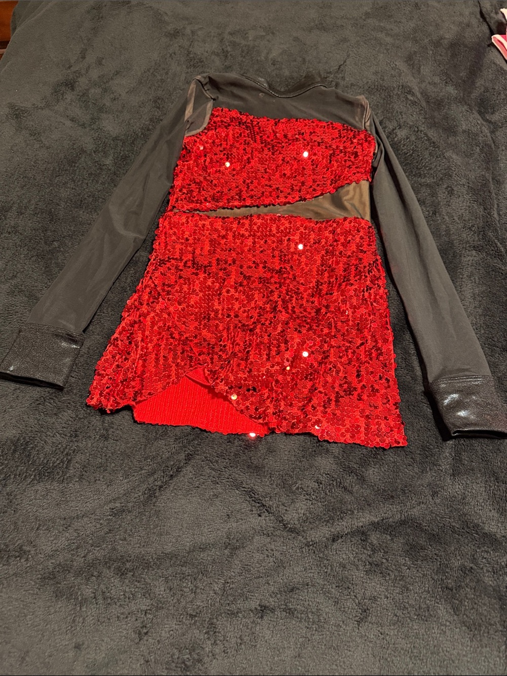 Weissman Black Long Sleeve Top with Red Sequin Front Panel dance costume